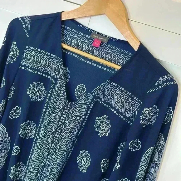 Vince Cumato Boho style Navy Blue with Tie in front size Small 3/4 sleeve - Picture 5 of 13